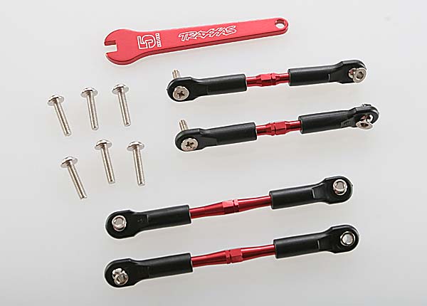 Traxxas - TRX3741X - Turnbuckles, aluminum (red-anodized), camber links, front, 39mm (2), rear, 49mm (2) (assembled w/ rod ends & hollow balls)/wrench