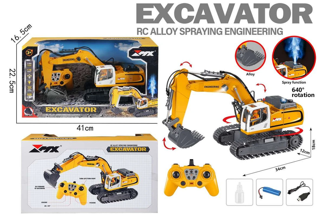 MX R/C Entreprenør Gravemaskine R/C 1:18 2,4GHz, 3,7V Li-Ion 11 channels