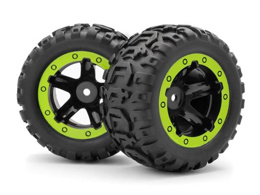 Blackzon - 540038 - Slyder MT Wheels/Tires Assembled (Black/Green)