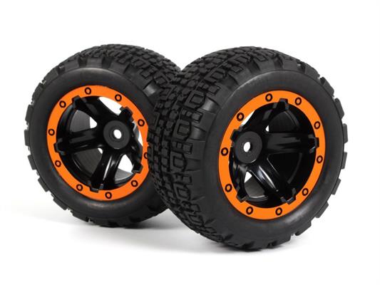 Blackzon - 540195 - Slyder MT Wheels/Tires Assembled (Black/Orange)