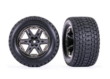 Traxxas - TRX6764-BLKCR - Tires & wheels, assembled, glued (2.8") (RXT charcoal gray & black chrome wheels, Gravix® tires, foam inserts)