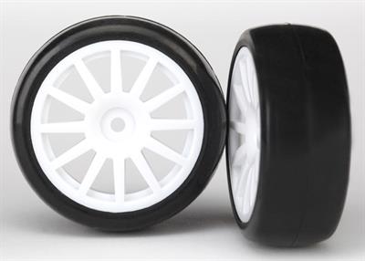 Latrax - TRX7572 - Tires & wheels, assembled, glued (12-spoke white wheels, slick tires) (2)