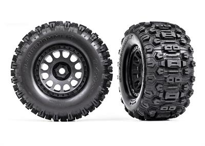 Traxxas - TRX7876 - Tires & wheels, assembled, glued (XRT® Race black wheels, Sledgehammer® tires, foam inserts) (left & right)
