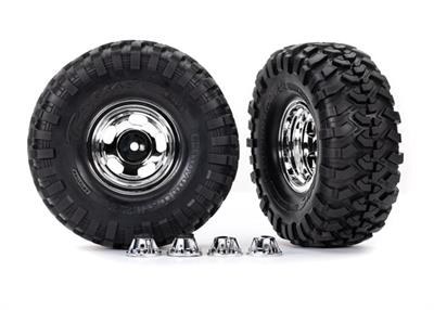 Traxxas - TRX8159X - Tires & wheels, assembled, glued (2.2" chrome wheels, Canyon Trail 5.3 x 2.2" tires) (2)/ center caps (front (2), rear (2))