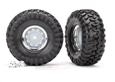 Traxxas - TRX8166 - Tires and wheels, assembled, glued (1.9" chrome wheels, Canyon Trail 4.6x1.9” tires) (2)/ center caps (2)/ decal sheet
