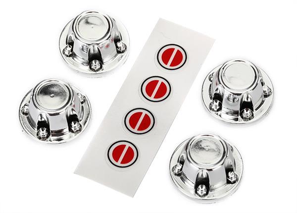 Traxxas - TRX8176 - Center caps, wheel (chrome) (4)/ decal sheet (requires #8255A extended stub axle)