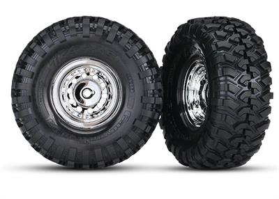 Traxxas - TRX8177 - Tires and wheels, assembled, glued (1.9" chrome wheels, Canyon Trail 4.6x1.9” tires) (2)/ center caps (2)/ decal sheet