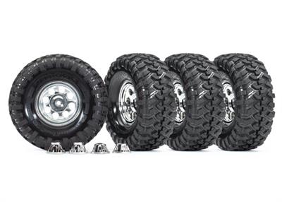 Traxxas - TRX8183X - Tires & wheels, assembled, glued (2.2" classic chrome wheels, Canyon Trail 5.3x2.2" tires, foam inserts) (2)/ center caps
