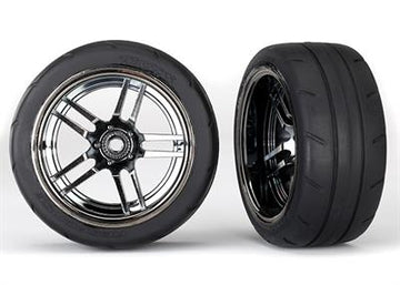 Traxxas - TRX8374 - Tires & wheels, assembled, glued (split-spoke black wheels, 1.9" Response tires) (extra wide, rear) (2)