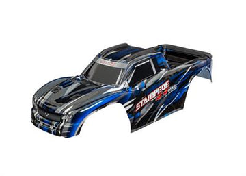 Body, Stampede® 4X4 VXL, blue (painted, decals applied) (assembled with front & rear body mounts and rear body support for c