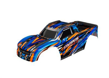 Body, Stampede® 4X4 VXL, orange (painted, decals applied) (assembled with front & rear body mounts and rear body support for