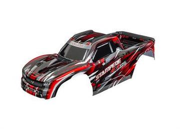 Body, Stampede® 4X4 VXL, red (painted, decals applied) (assembled with front & rear body mounts and rear body support for cli