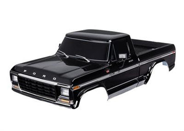 Body, Ford F-150 (1979), complete, black (painted, decals applied) (includes grille, side mirrors, door handles, windshield w