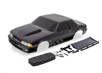 Body, Ford Mustang, Fox Body, black (painted, decals applied) (includes side mirrors, wing, wing retainer, rear body mount posts