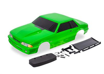 Body, Ford Mustang, Fox Body, green (painted, decals applied) (includes side mirrors, wing, wing retainer, rear body mount posts
