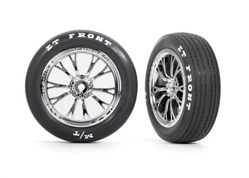 Traxxas - TRX9474R - Tires & wheels, assembled, glued (Weld chrome wheels, tires, foam inserts) (front) (2)