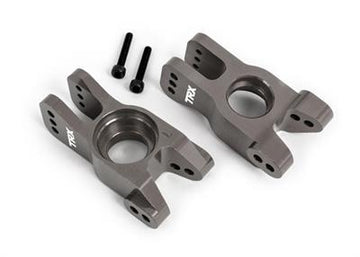 Carriers, stub axle, 6061-T6 aluminum (dark titanium-anodized) (left and right)/ 3x18mm CS (with threadlock) (2)