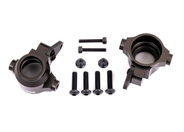Steering blocks, 6061-T6 aluminum (dark titanium-anodized), left & right/ steering block arms (2)/ 4x16mm BCS (with threadlock)