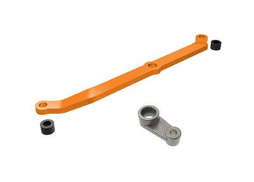 Steering link, 6061-T6 aluminum (orange-anodized)/ servo horn, metal/ spacers (2)/ 3x6mm CCS (with threadlock) (1)/ 2.5x7mm