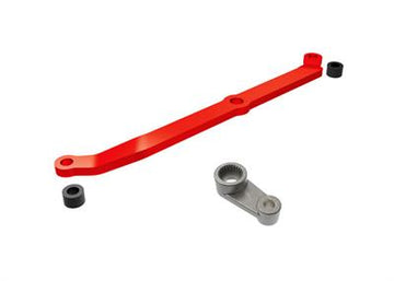 Steering link, 6061-T6 aluminum (red-anodized)/ servo horn, metal/ spacers (2)/ 3x6mm CCS (with threadlock) (1)/ 2.5x7mm SS (