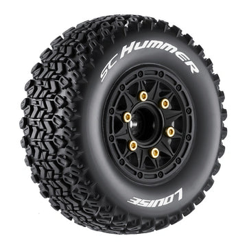 LouiseRC - T3224SB - SC-HUMMER - 1/10 Short Course Tire Set - Mounted - Soft - Black Wheels - Removable 1-10 SC Hex - 12,14,17mm
