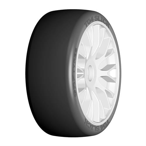 GRP - GTH04-XM3 - 1:8 GT - T04 SLICK - XM3 Soft -  Mounted on New 20 Spoked FLEX White Wheel - 1 Pair