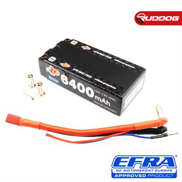 7.6V Lipo Batteri med 6400mAh lav shorty hardcase med 120C og 5mm guldstik