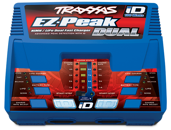 Traxxas - TRX2990GX - 8A dobbelt ID Oplader (TRX2972) med 2 x 11,1V, 5000 mAh, 25C Lipo batteri med ID, (TRX2872X))
