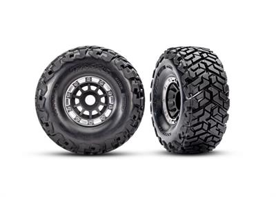 Traxxas - TRX10272-BLK - Tires & wheels, assembled, glued, left (1), right (1) (black with satin beadlock wheels, Maxx Slash® belted tires, foam inse