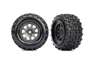 Traxxas - TRX10770-GRAY - Tires & Wheels Sledgehammer/ Mini Maxx Charcoal Gray Rear (2)