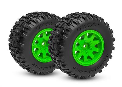 Traxxas - TRX10770-GRN - Tires & Wheels Sledgehammer/ Mini Maxx Green Rear (2)