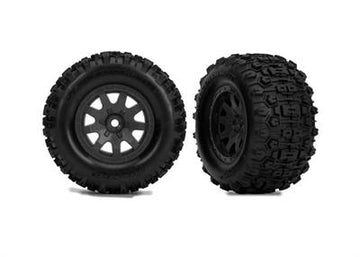 Traxxas - TRX10771-STBLK - Tires & Wheels Sledgehammer/ Mini Maxx Satin Black Front (2)