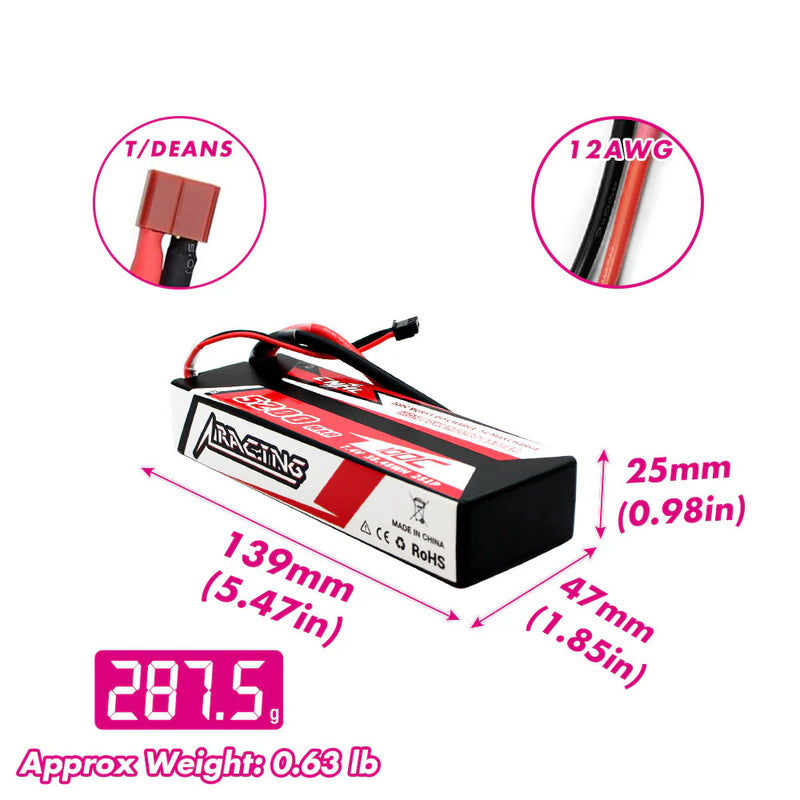 CNHL - 7.4V Lipo batteri med 5200 mAh, 100C i Hardcase med Deans stik