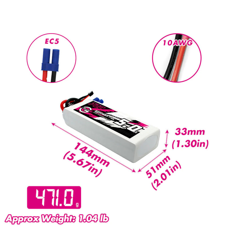 CNHL - 11.1V Lipo batteri med 5000 mAh, 70C i Softcase med EC5 stik