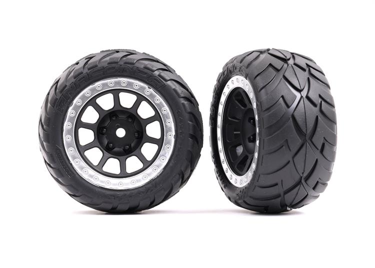 Traxxas - TRX2478G - Tires & wheels, assembled (2.2" black, satin chrome beadlock wheels, Anaconda® 2.2" tires with foam inserts) (2) (Bandit® rear)