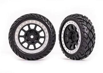 Traxxas - TRX2479G - Tires & wheels, assembled (2.2" black, satin chrome beadlock wheels, Anaconda® 2.2" tires with foam inserts) (2) (Bandit® front)