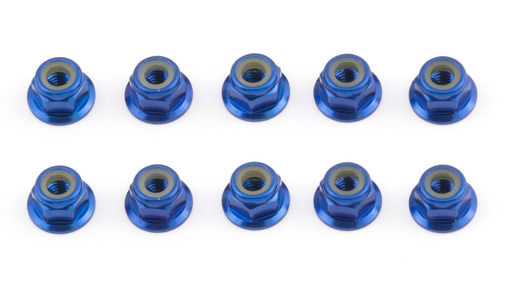 Team Associated - AE25391 - FT Locknuts, M4, flanged, blue aluminum