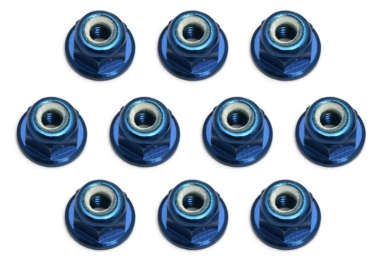 Team Associated - AE25392 - FT Locknuts, 3mm, flanged, blue aluminum