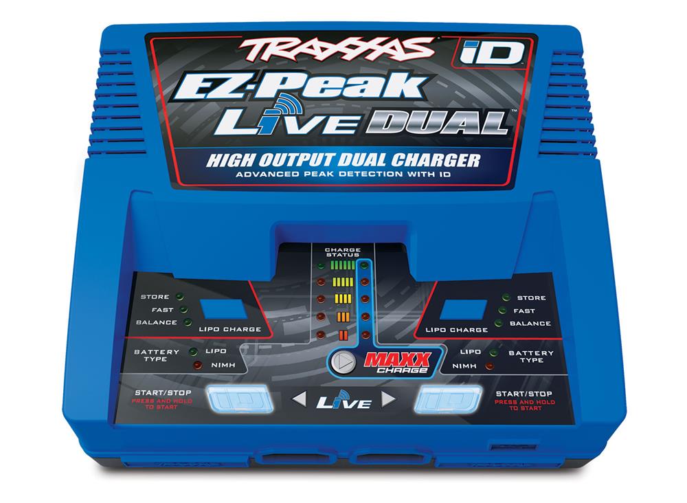 Traxxas - TRX2973GX - 16A EZ-Peak Live dobbelt oplader med ID autogenkendelse af Traxxas ID NiMH og Lipo batterier - 2-4S