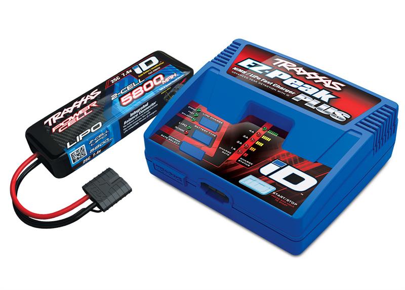 Traxxas - TRX2992GX - 4A ID oplader (TRX2970) med 1 x 7,4V, 5800 mAh, 25C Lipo batteri med ID (TRX2843X)