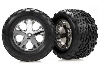 Traxxas - TRX3668 - Tires & wheels, assembled, glued (2.8") (All-Star chrome wheels, Talon tires, foam inserts) (electric rear) (2)