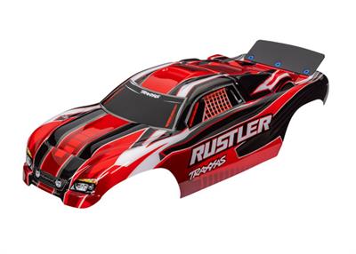 Traxxas - TRX3750R - Body, Rustler® (also fits Rustler® VXL), red (painted, decals applied, assembled with wing)