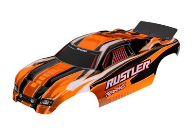 Traxxas - TRX3750T - Body, Rustler® (also fits Rustler® VXL), orange (painted, decals applied, assembled with wing)