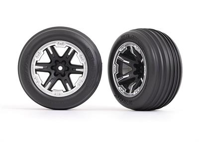 Traxxas - TRX3771X - Tires & wheels, assembled, glued (2.8") (RXT black & satin wheels, ribbed tires, foam inserts) (electric front) (2)