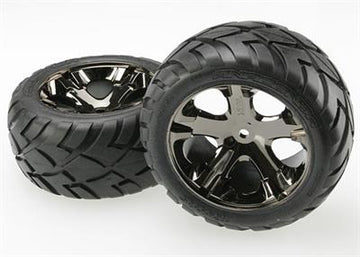 Traxxas - TRX3773A - Tires & wheels, assembled, glued (All Star black chrome wheels, Anaconda® tires, foam inserts) (electric rear) (1 left, 1 right)