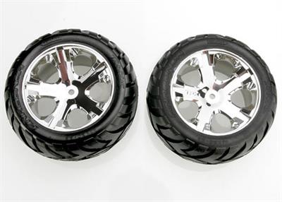 Traxxas - TRX3773 - Tires & wheels, assembled, glued (All Star chrome wheels, Anaconda® tires, foam inserts) (electric rear) (1 Left, 1 Right)