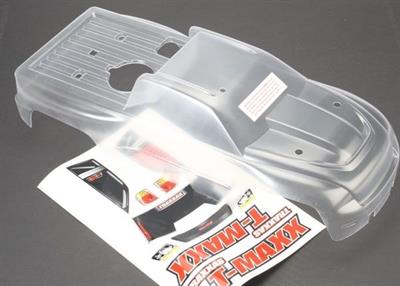 Traxxas - TRX4921 - Body, T-Maxx® (long wheelbase) (clear, requires painting)/ window, lights decal sheet