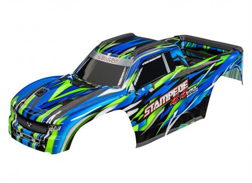 Body, Stampede® 4X4 VXL, green (painted, decals applied) (assembled with front & rear body mounts and rear body support for c