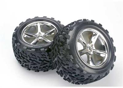 Traxxas - TRX5374 - Talon tires, Gemini chrome wheels, foam inserts (assembled, glued) (2)