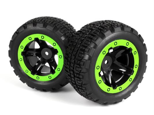 Blackzon - 540094 - Slyder ST Wheels/Tires Assembled (Black/Green)
